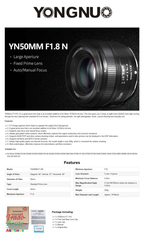 Yongnuo YN 50mm f/1.8 Lens for Nikon F - Fits Nikon DSLR Cameras YN50MM F1.8N [PRIME LENS]
